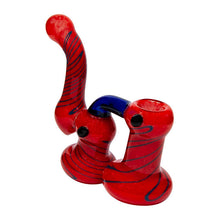 Load image into Gallery viewer, Frit Work Red Color Glass Bubbler With Blue Stripes
