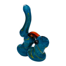 Load image into Gallery viewer, Frit Work Blue Color Glass Bubbler With Yellow Stripes
