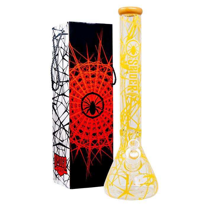 Spider Glass Web Design Yellow Bong 18 Inches