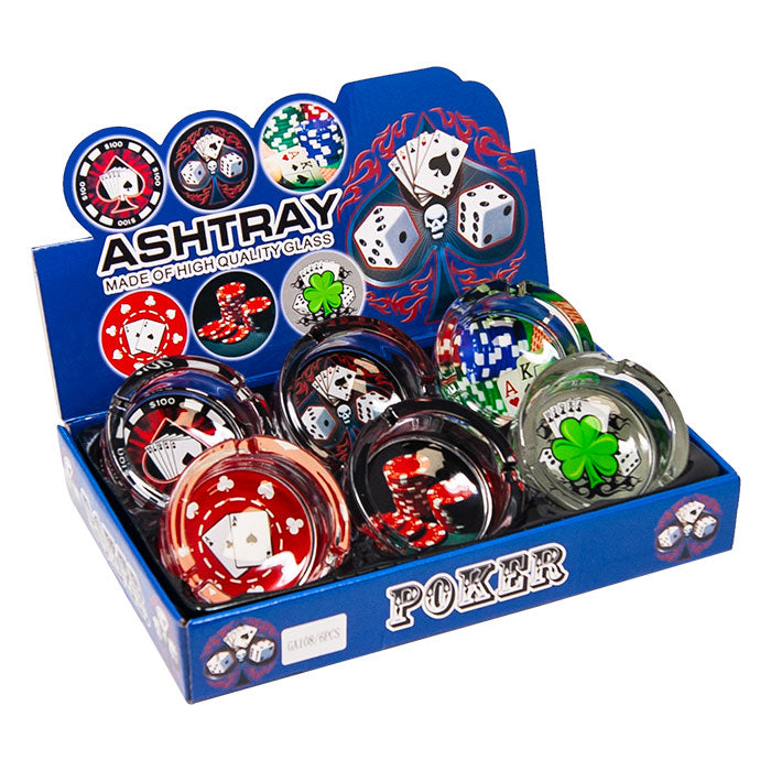 Poker Glass Ashtray Display Of 6 Pcs