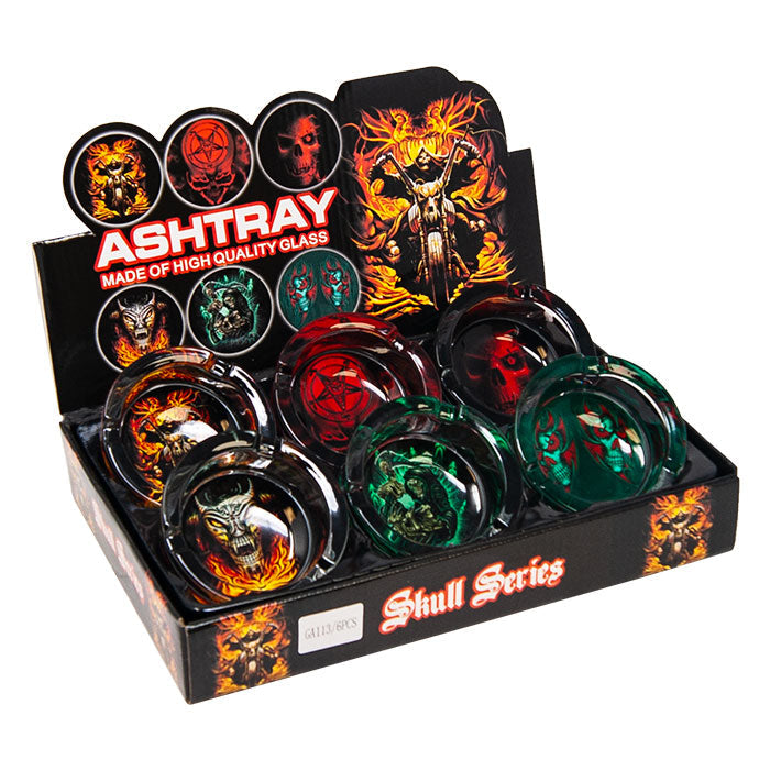 Skull Series Glass Ashtray Display Of 6 Pcs