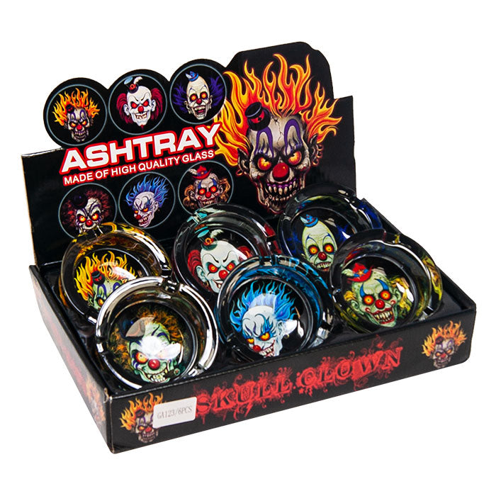 Skull Clown Glass Ashtray Display Of 6 Pcs