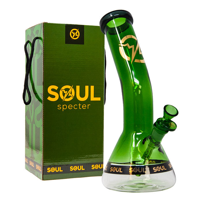 Green Specter Series 12 Inches Bent Neck Beaker Bong by Soul Glass