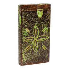 Load image into Gallery viewer, Green Flower Engraved Wooden Dugout 4 Inches
