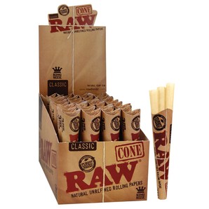 RAW CLASSIC CONES KING SIZE DISPLAY OF 32