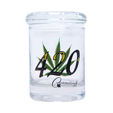 Load image into Gallery viewer, CANNATONIK 420 ON LEAF AIRTIGHT GLASS JAR 3 INCHES
