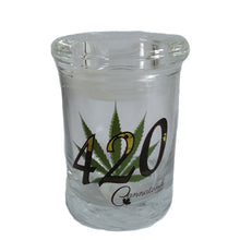 Load image into Gallery viewer, CANNATONIK 420 ON LEAF AIRTIGHT GLASS JAR 3 INCHES
